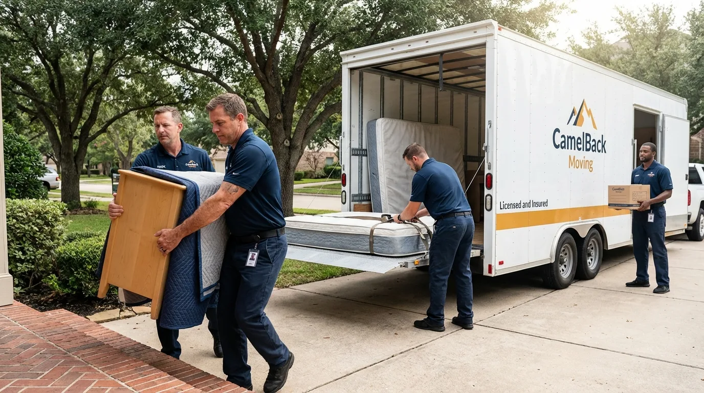 Crew loading residential truck for cross-state move from Wedgefield, SC