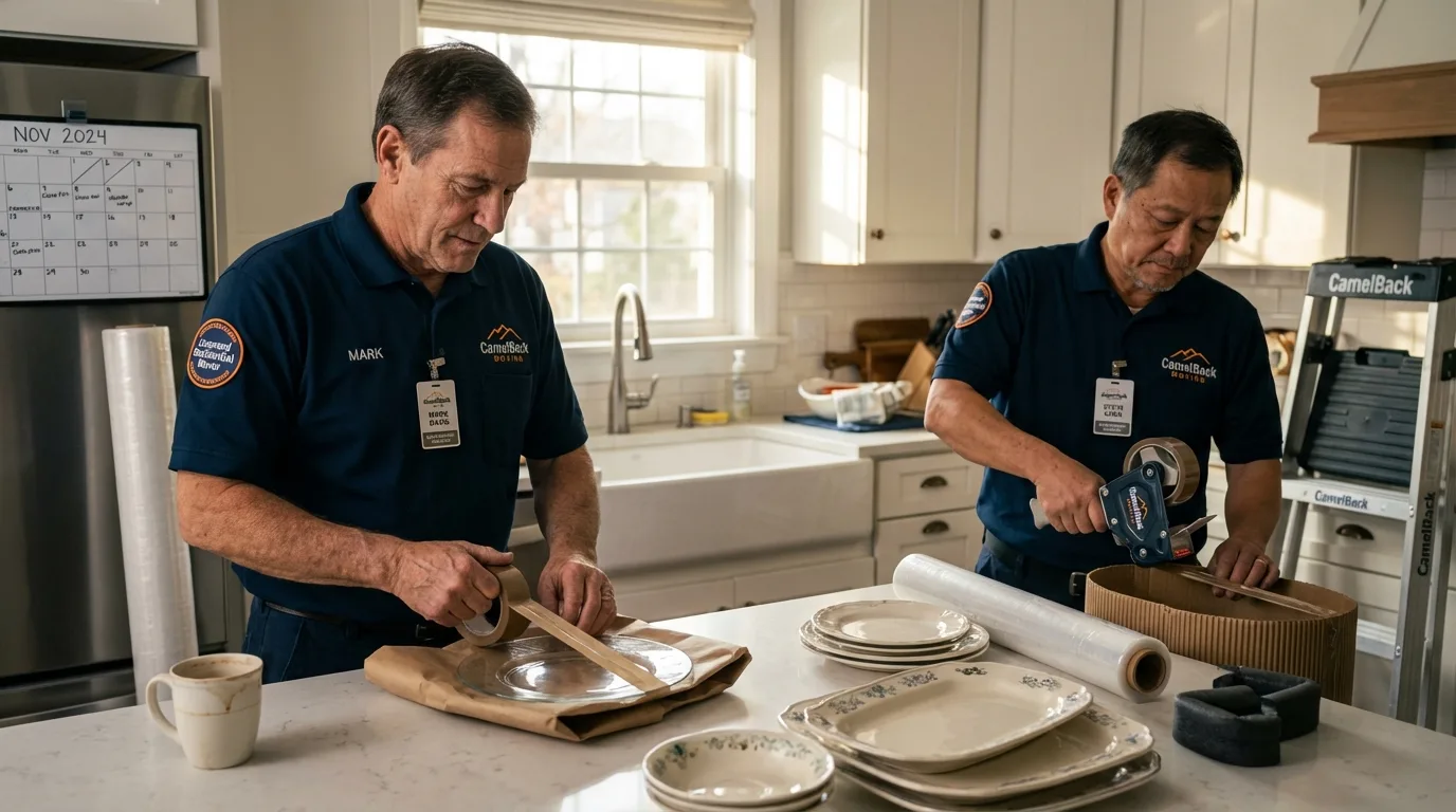 Professional crew packing kitchen dishware in Wedgefield, SC